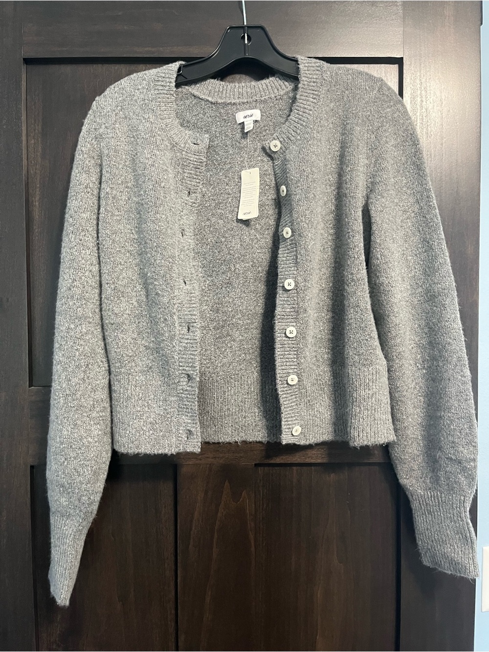 aerie Gray Cropped Button-Up Cardigan Sweater